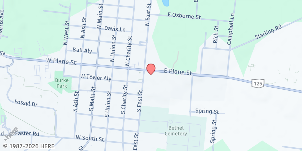Map showing Bethel Ministerial Association at 211 East Plane Street, Bethel, OH