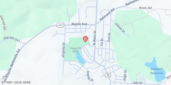 Map showing Project Manna-Epworth Center Pantry at 301 North Main Street, Bethesda, OH