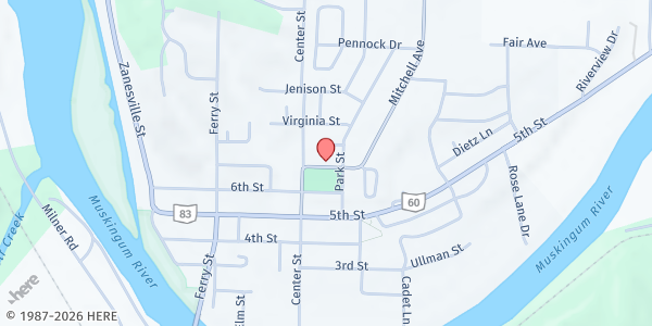 Map showing Beverly Waterford Food Pantry at 307 7th Street, Beverly, OH
