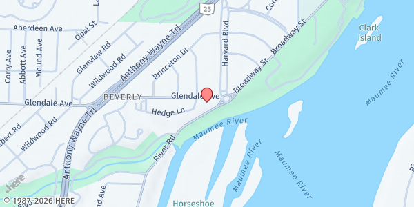 Map showing Holy Trinity Lutheran Church at 1825 Glendale Avenue, Beverly, OH