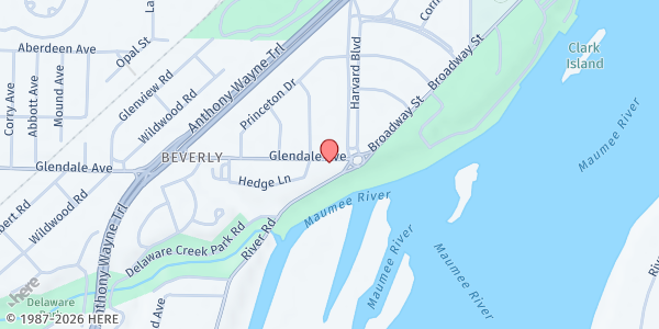 Map showing Holy Trinity Lutheran Church at 1825 Glendale Avenue, Beverly, OH