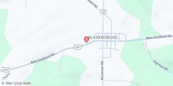 Map showing Blandensburg Market at 25821 New Guilford Rd, Bladensburg, OH