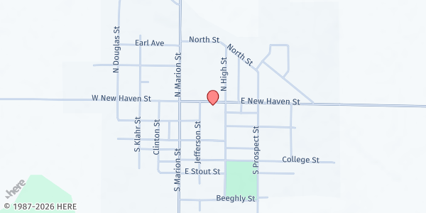 Map showing Bloomville UMC Food Pantry at 26 East New Haven St., Bloomville, OH