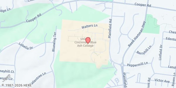 Map showing Blue Ash Bearcat Food Pantry at 9555 Plainfield Road, BLUE ASH, OH