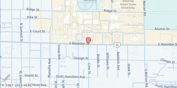 Map showing Falcon Food Pantry at 1001 E Wooster St, BOWLING GREEN, OH