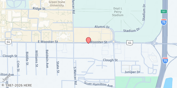 Map showing First United Methodist Church at 1526 E. Wooster Street, Bowling Green, OH
