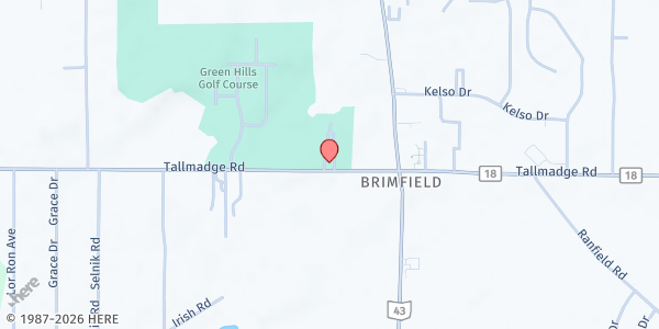 Map showing Brimfield Community Cupboard at Faith United Methodist Church at 1235 Tallmadge Rd., Brimfield, OH