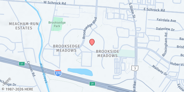 Map showing Military Veterans Resource Ctr. Pantry at 188 Heatherdown Drive, Brookside Meadows, OH