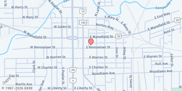 Map showing Salvation Army - Bucyrus at 224 E Rensselaer St., Bucyrus, OH