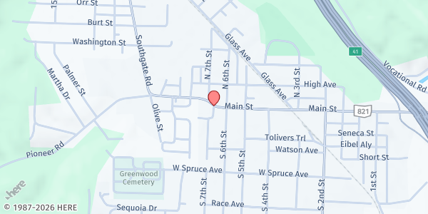 Map showing Byesville Assembly of God at 102 South 7th St., Byesville, OH