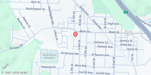 Map showing Byesville Assembly of God at 102 South 7th Street, Byesville, OH