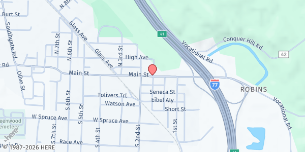 Map showing Main Ave UMC Food Pantry at 223 E. Main Ave., Byesville, OH