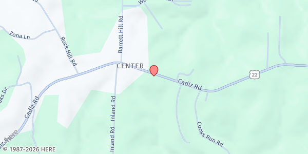 Map showing Grace Pantry at Center United Methodist Church at 11026 Cadiz Rd, Cambridge, OH