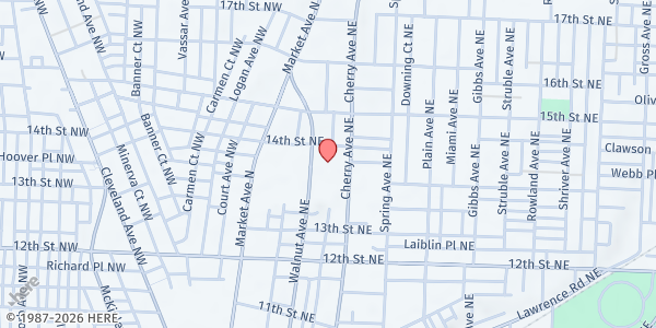Map showing Akron-Canton Food Bank - Stark Campus Pantry at 1365 Cherry Ave NE, Canton, OH