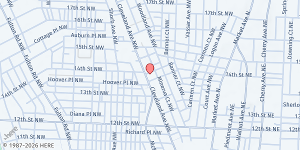 Map showing Deliverance Christian Ministry at 2631 Harvard Ave. NW, Canton, OH