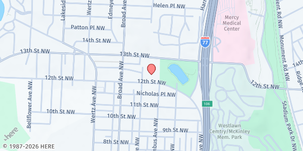 Map showing First Christian Church - Canton at 2521 12th St. NW, CANTON, OH