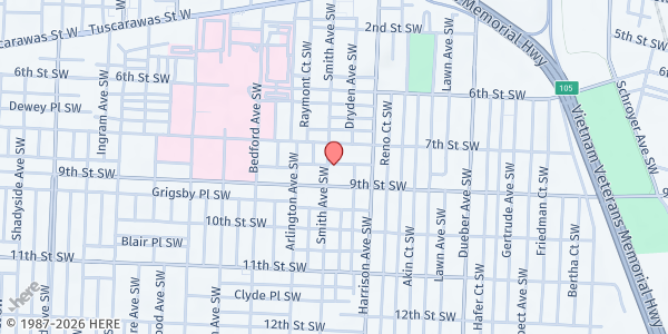 Map showing Homeless Outreach Team (HOT) - Main Location at 800 Smith Ave SW, Canton, OH