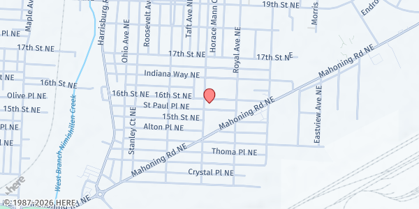 Map showing Hope Outreach Ministry at 1530 Superior Ave. NE, Canton, OH