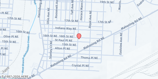 Map showing Hope Outreach Ministry - Meal Service Location at 1530 Superior NE, Canton, OH
