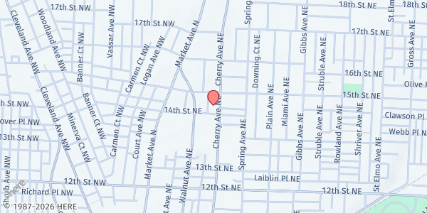 Map showing Impact Evangelistic Center at 1411 Cherry Ave NE, Canton, OH