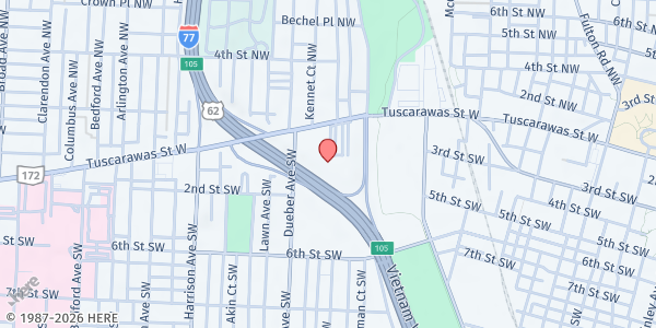 Map showing Jesus Christ People Care Center - Trinity Gospel Temple at 1612 Tuscarawas St., Canton, OH