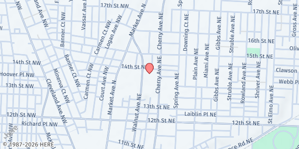 Map showing Keith D Monda Family Food Pantry at 1365 Cherry Ave NE, Canton, OH