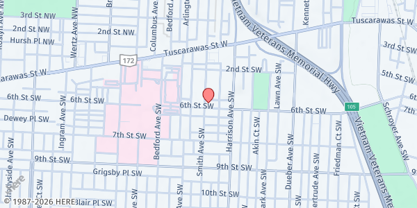 Map showing New Greater Peace Church - Meal Service Location at 2237 6th St SW, Canton, OH
