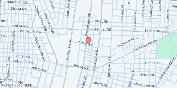 Map showing Salt & Light Ministry - Community Life COGIC at 1104 Walnut Ave NE, Canton, OH