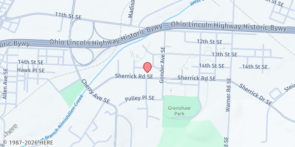 Map showing Sherrick Road Church of God at 1121 Sherrick Rd SE, Canton, OH