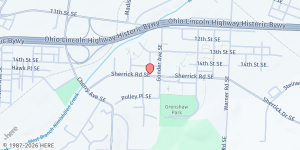 Map showing Sherrick Road Church of God - Pantry at 1121 Sherrick Rd SE, Canton, OH