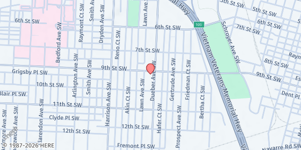 Map showing The Apostolics of Canton at 901 Dueber Ave SW, Canton, OH