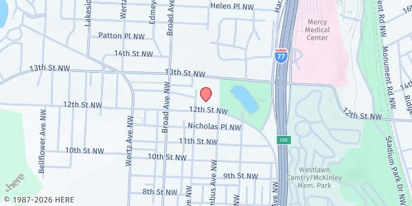 Map showing Westbrook Park UMC at 2521 12th St NW, Canton, OH