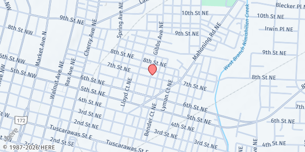 Map showing Zion's Temple Church of God - Pantry at 1103 7th St. NE, CANTON, OH