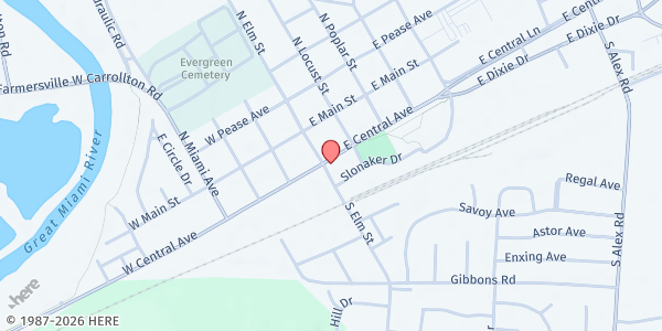 Map showing BOGG Ministries - West Carrollton at 10 E Central Avenue, Carrollton, OH