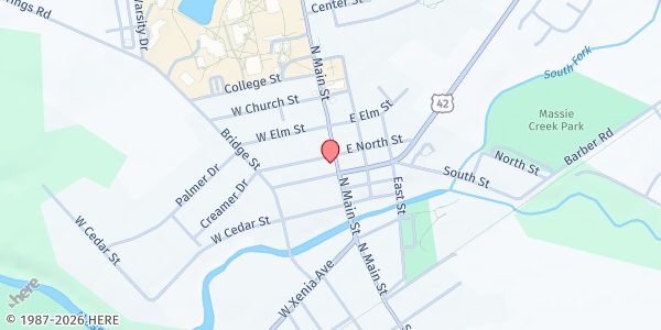 Map showing Cedarville Community Pantry at 30 W. Chillicothe St., Cedarville, OH