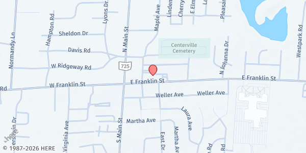 Map showing First Dawn Food Pantry at 63 E. Franklin Street, Centerville, OH