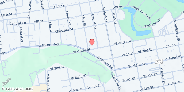 Map showing St. Vincent de Paul Society - Chillicothe at 285 West Water Street, Chillicothe, OH