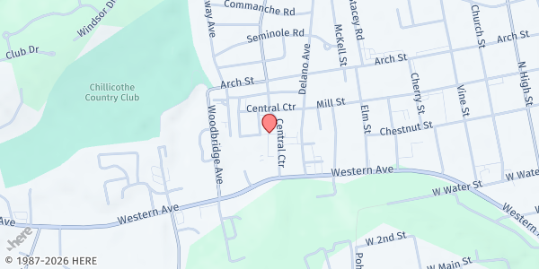 Map showing Veterans Food Bank - Chillicothe at 631 Central Center, Chillicothe, OH