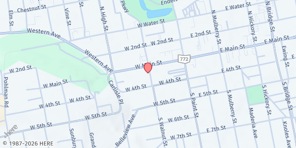 Map showing Walnut Street UMC Soup Kitchen at 16 S. Walnut St., Chillicothe, OH