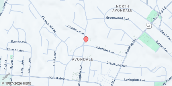 Map showing Adventist Outreach Ministry at 3650 Washington Ave., Cincinnati, OH