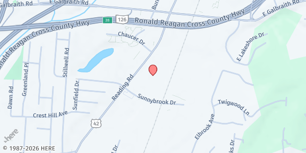 Map showing Agape Love Ministries at 8050 Reading Road, Cincinnati, OH