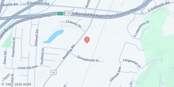 Map showing Agape: Love Ministries at 8050 Reading Road, Cincinnati, OH