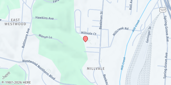 Map showing Angels of Love Food Pantry at 3303 Beekman Street, Cincinnati, OH