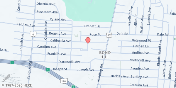 Map showing Bond Hill Pantry (Church of the Resurrection) at 1619 California Avenue, Cincinnati, OH