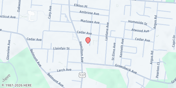 Map showing Christ's Community in College Hill at 5819 Salvia Avenue, Cincinnati, OH