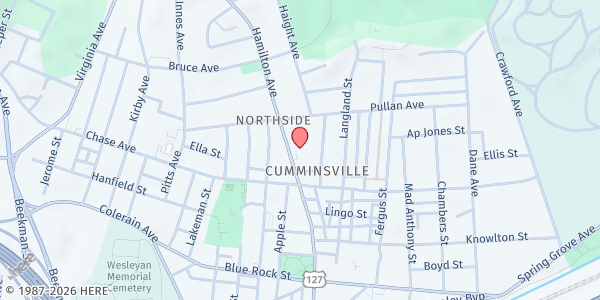 Map showing Churches Active In Northside at 4230 Hamilton Avenue, Cincinnati, OH