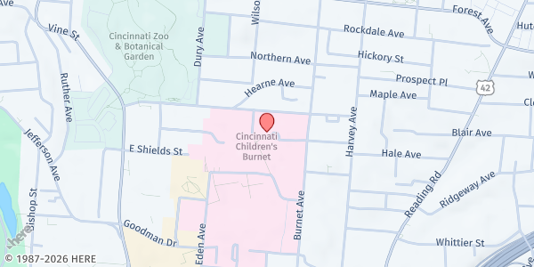 Map showing Cincinnati Children's: HealthWorks at 3333 Burnet Avenue, Cincinnati, OH