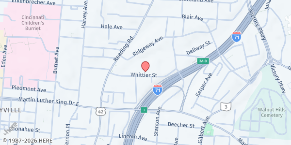 Map showing Corinthian Baptist Church at 1920 Tennessee Ave, Cincinnati, OH