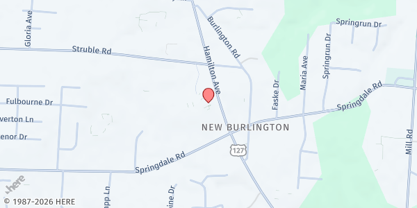 Map showing Corpus Christi Food Pantry at 2014 Springdale Road, Cincinnati, OH