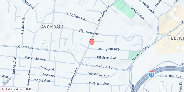 Map showing Delta Gamma Lambda Foundation at 3556 Reading Road, Cincinnati, OH